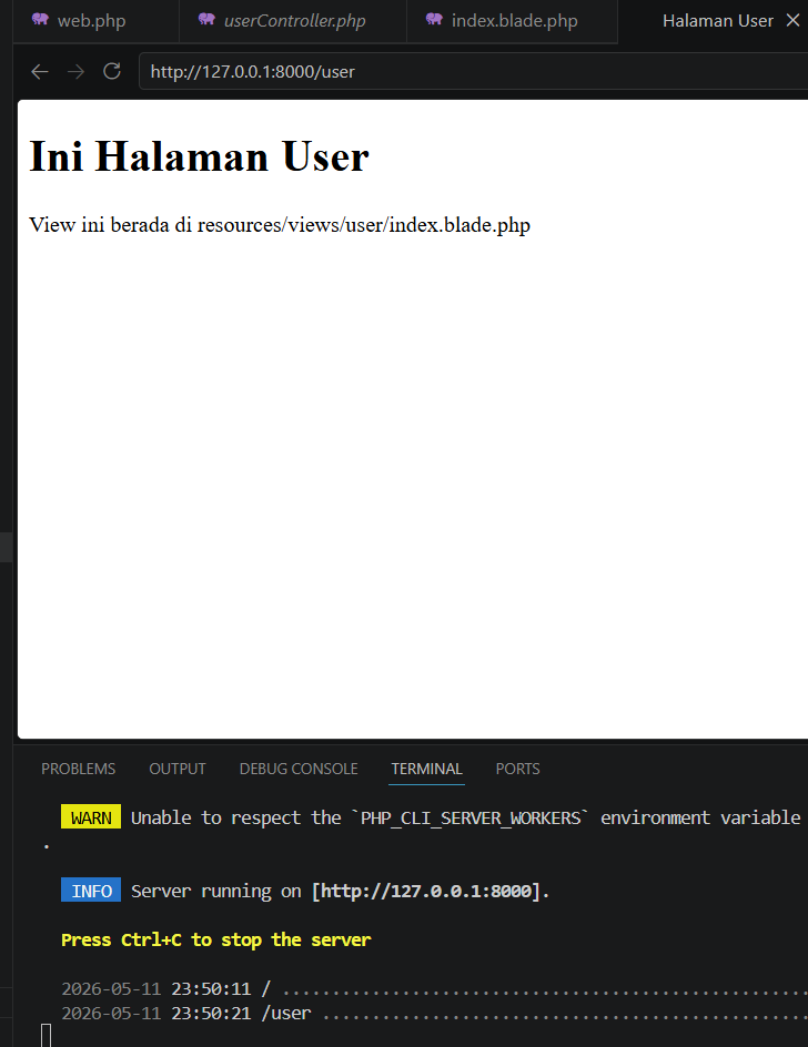 Tampilan halaman user pada browser
